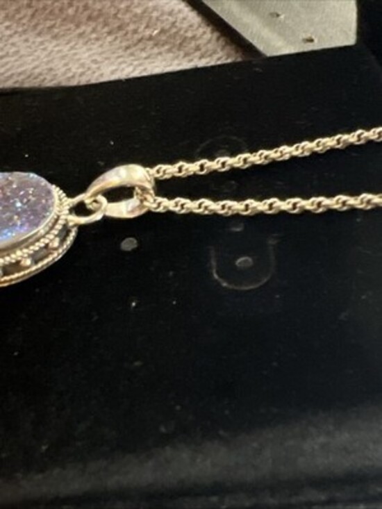 Anna King 925 blue and purple druzy quartz pendant necklace Sterling Silver - Picture 3 of 9
